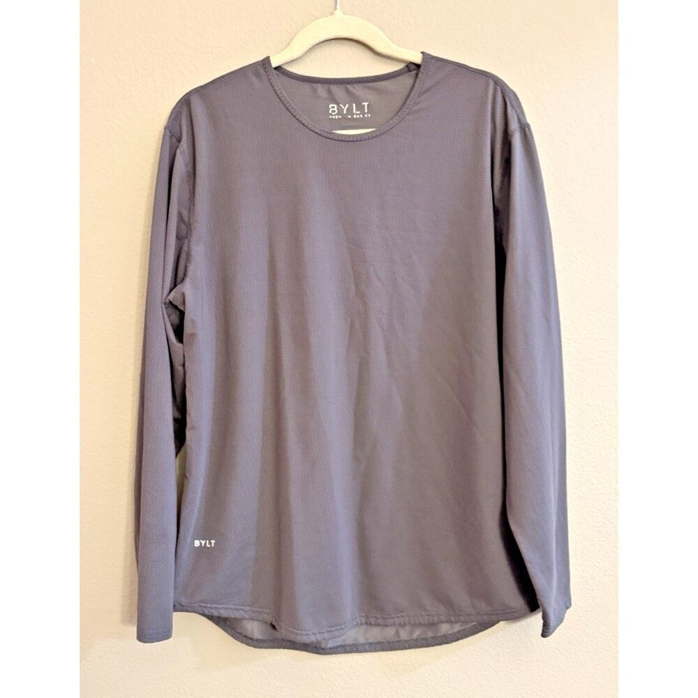 BYLT Premium Basic Men Gray Geometric Long Sleeve Performance Shirt Athletic Top